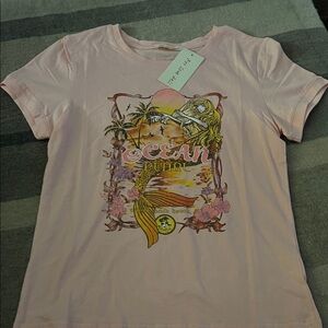 Pink Graphic Tee with Ocean Print